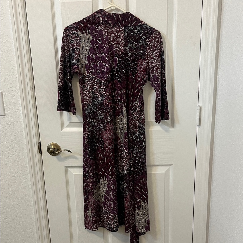 Purple Patterned Wrap Dress - Picture 3 of 5